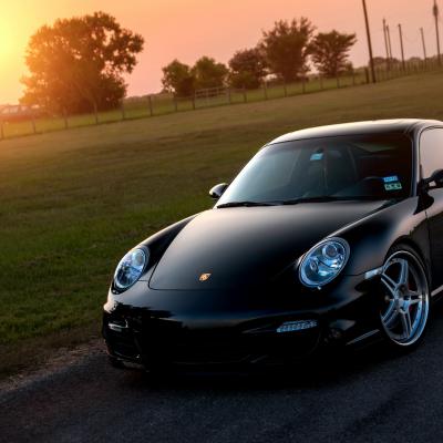Porsche 911 Turbo 997 Black Front Sun Grass Reflections 94733 1920x1080